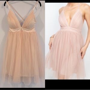 Excellent Condition, Haute Mode, Pink Tulle, Deep V Dress, Sz Large